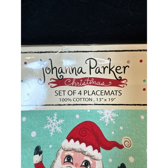 JOHANNA PARKER Mint Green SANTA CLAUS Christmas Cotton PLACEMATS Set of 4 New - Picture 2 of 10